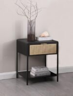 AMHERST 1-DRAWER RADIO WEAVE CANE METAL BEDSIDE TABLE BLACK - Image 2
