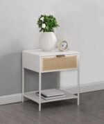 AMHERST 1-DRAWER RADIO WEAVE CANE METAL BEDSIDE TABLE WHITE - Image 2