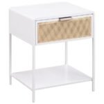 AMHERST 1-DRAWER RADIO WEAVE CANE METAL BEDSIDE TABLE WHITE
