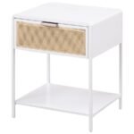AMHERST 1-DRAWER RADIO WEAVE CANE METAL BEDSIDE TABLE WHITE - Image 4
