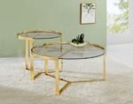 DELIA 2-PIECE ROUND GLASS TOP NESTING COFFEE TABLE GOLD - Image 2