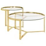 DELIA 2-PIECE ROUND GLASS TOP NESTING COFFEE TABLE GOLD