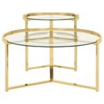 DELIA 2-PIECE ROUND GLASS TOP NESTING COFFEE TABLE GOLD - Image 3