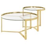 DELIA 2-PIECE ROUND GLASS TOP NESTING COFFEE TABLE GOLD - Image 4