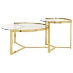 DELIA 2-PIECE ROUND GLASS TOP NESTING COFFEE TABLE GOLD - Image 5