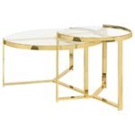 DELIA 2-PIECE ROUND GLASS TOP NESTING COFFEE TABLE GOLD - Image 6