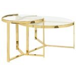 DELIA 2-PIECE ROUND GLASS TOP NESTING COFFEE TABLE GOLD - Image 7