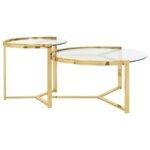 DELIA 2-PIECE ROUND GLASS TOP NESTING COFFEE TABLE GOLD - Image 8