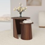 YENCY 2-PIECE ROUND MANGO WOOD NESTING TABLE SET DARK BROWN MANGO - Image 2