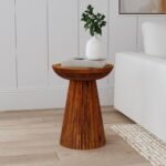 AUREO ROUND SOLID WOOD ACCENT SIDE TABLE WILD HONEY - Image 2