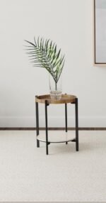 ADHVIK ROUND END SIDE TABLE MARBLE SHELF NATURAL AND BLACK - Image 2