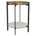 ADHVIK ROUND END SIDE TABLE MARBLE SHELF NATURAL AND BLACK