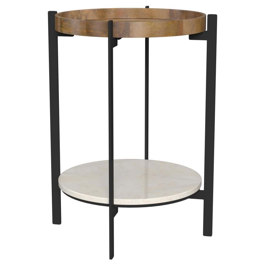 931218_02x900.jpg ADHVIK ROUND END SIDE TABLE MARBLE SHELF NATURAL AND BLACK - Image 1
