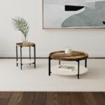 ADHVIK ROUND END SIDE TABLE MARBLE SHELF NATURAL AND BLACK - Image 6