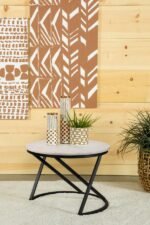 MIGUEL ROUND MARBLE TOP COFFEE TABLE WHITE AND BLACK - Image 2