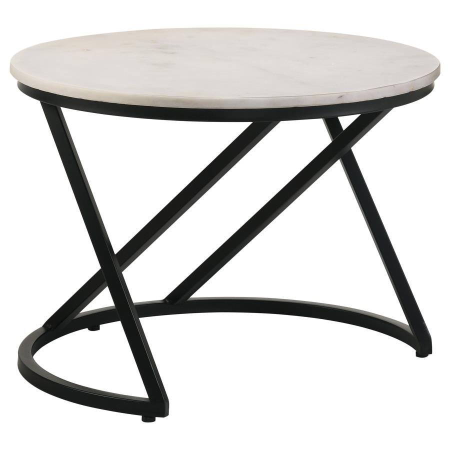 931227_02x900.jpg MIGUEL ROUND MARBLE TOP COFFEE TABLE WHITE AND BLACK - Image 1