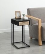 AMHERST 1-DRAWER RADIO WEAVE CANE METAL SIDE TABLE BLACK - Image 2