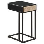 AMHERST 1-DRAWER RADIO WEAVE CANE METAL SIDE TABLE BLACK - Image 6