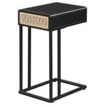 AMHERST 1-DRAWER RADIO WEAVE CANE METAL SIDE TABLE BLACK - Image 7