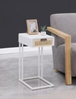 AMHERST 1-DRAWER RADIO WEAVE CANE METAL SIDE TABLE WHITE - Image 2