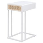 AMHERST 1-DRAWER RADIO WEAVE CANE METAL SIDE TABLE WHITE - Image 6