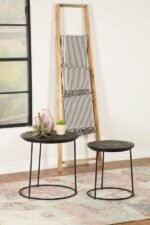LOANNIS 2-PIECE ROUND MANGO WOOD NESTING TABLE MATTE BLACK - Image 2