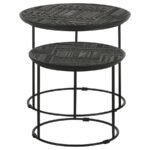 LOANNIS 2-PIECE ROUND MANGO WOOD NESTING TABLE MATTE BLACK - Image 4