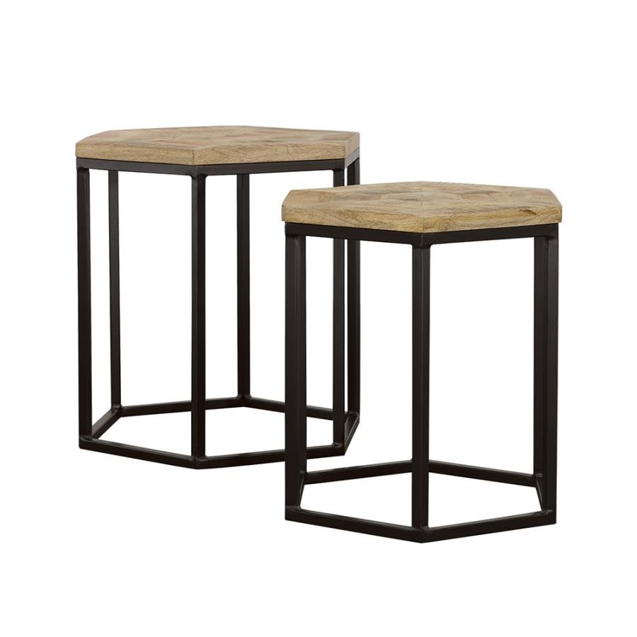 935844_01x900.jpg ADGER 2-PIECE HEXAGONAL NESTING TABLES NATURAL AND BLACK - Image 1