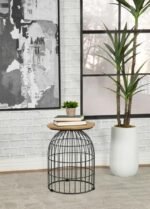 BERNARDO ROUND WIRE FRAME SIDE TABLE NATURAL AND GUNMETAL - Image 2