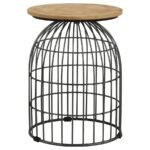 BERNARDO ROUND WIRE FRAME SIDE TABLE NATURAL AND GUNMETAL
