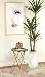 XENIA ROUND BONE INLAY ACCENT SIDE TABLE WHITE AND GOLD - Image 2
