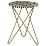 XENIA ROUND BONE INLAY ACCENT SIDE TABLE WHITE AND GOLD