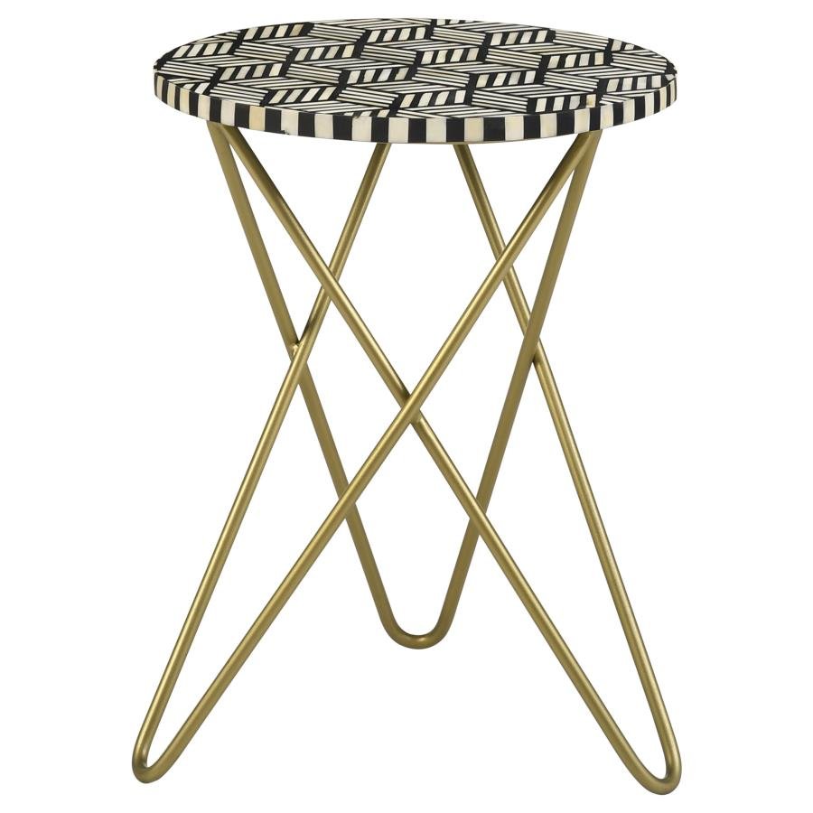 935878_02x900.jpg XENIA ROUND BONE INLAY ACCENT SIDE TABLE WHITE AND GOLD - Image 1