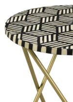 XENIA ROUND BONE INLAY ACCENT SIDE TABLE WHITE AND GOLD - Image 4