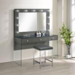 AFSHAN UPHOLSTERED SQUARE PADDED VANITY STOOL CHROME - Image 5