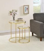 MAYLIN 2-PIECE ROUND GLASS TOP NESTING TABLE SET GOLD - Image 2