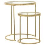MAYLIN 2-PIECE ROUND GLASS TOP NESTING TABLE SET GOLD