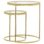 MAYLIN 2-PIECE ROUND GLASS TOP NESTING TABLE SET GOLD - Image 5