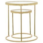 MAYLIN 2-PIECE ROUND GLASS TOP NESTING TABLE SET GOLD - Image 6