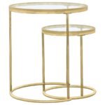 MAYLIN 2-PIECE ROUND GLASS TOP NESTING TABLE SET GOLD - Image 7