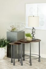 DEJA 3-PIECE ROUND NESTING TABLE SET NATURAL AND GUNMETAL - Image 2
