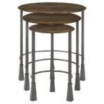 DEJA 3-PIECE ROUND NESTING TABLE SET NATURAL AND GUNMETAL - Image 4