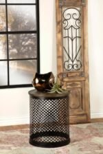 AURORA ROUND DRUM BASE ACCENT SIDE TABLE NATURAL AND BLACK - Image 2
