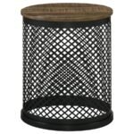 AURORA ROUND DRUM BASE ACCENT SIDE TABLE NATURAL AND BLACK