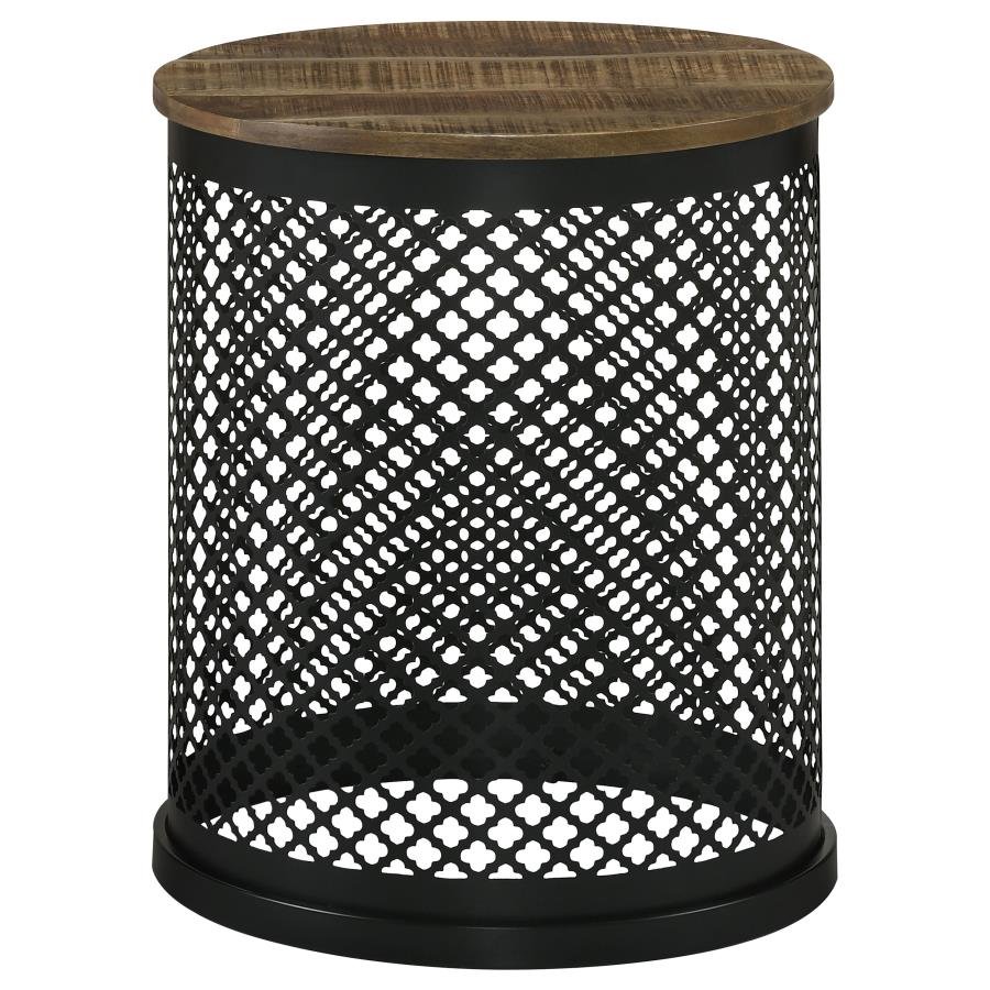 935990_02x900.jpg AURORA ROUND DRUM BASE ACCENT SIDE TABLE NATURAL AND BLACK - Image 1