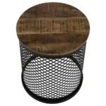 AURORA ROUND DRUM BASE ACCENT SIDE TABLE NATURAL AND BLACK - Image 3