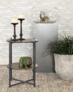 AXEL ROUND ACCENT TABLE WITH OPEN SHELF NATURAL AND GUNMETAL - Image 2