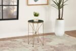 ELISKA ROUND GREEN MARBLE TOP ACCENT SIDE TABLE ANTIQUE GOLD - Image 2