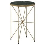 ELISKA ROUND GREEN MARBLE TOP ACCENT SIDE TABLE ANTIQUE GOLD