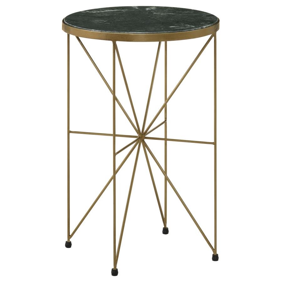 936061_02x900.jpg ELISKA ROUND GREEN MARBLE TOP ACCENT SIDE TABLE ANTIQUE GOLD - Image 1